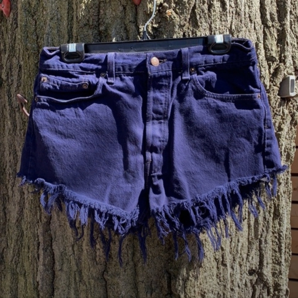 Frayed Hem Navy Blue Women Shorts